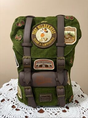 Loungefly Disney Parks Green Canvas Fort Wilderness Patch Bag/Backpack NWT